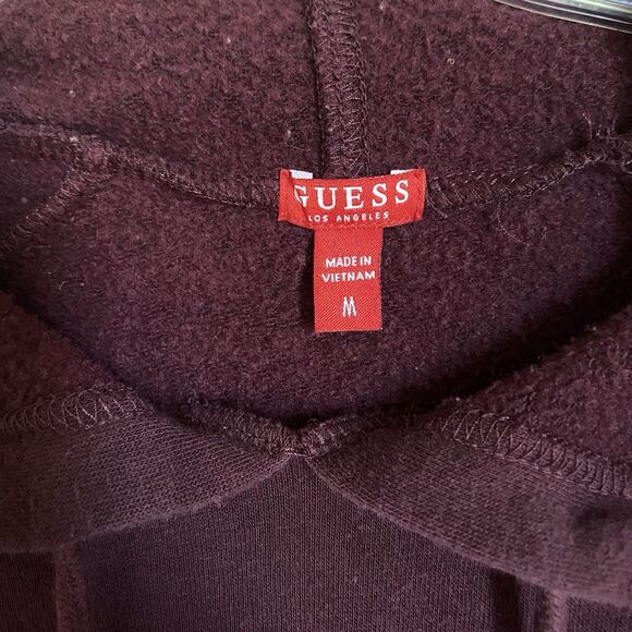 Vintage Guess Y2K Hoodie Women M Burgundy Perforated Logo Pullover Casual - Picture 3 of 8